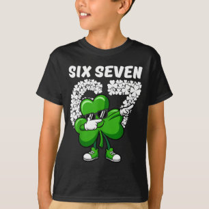 St patrick's day boys kids shamrock dabbing six T-Shirt