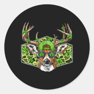 St Patricks Day Buck Camo Deer Retro Hunting Boys Classic Round Sticker