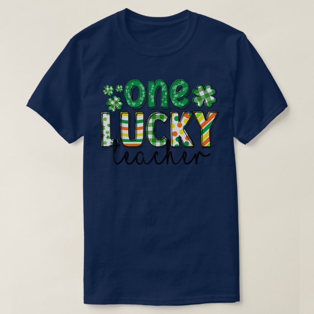 St Patrick's Day Buffalo Plaid Teacher Tee One Luc (Design Front)