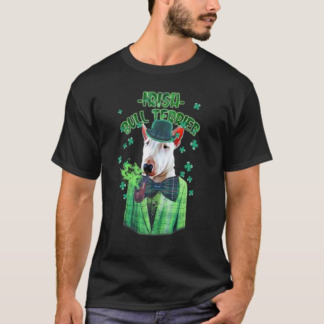 St Patrick's Day Bull Terrier Dog Shamrock C T-Shirt (Front)
