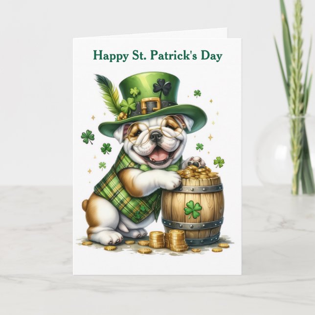 St. Patrick's Day Bulldog Folded Holiday Card (Front)