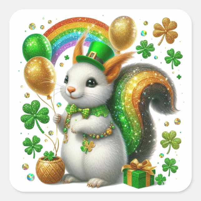 St. Patricks Day Bunny Square Sticker (Front)
