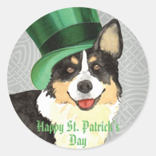 St. Patrick's Day Cardigan Welsh Corgi Classic Round Sticker