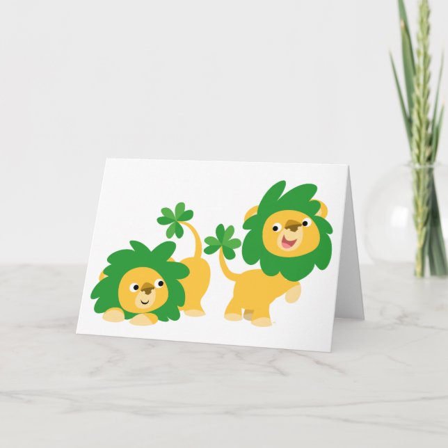 St Patrick's Day Cartoon Lions greeting card (Front)