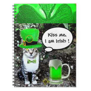 ST PATRICK'S DAY CAT AND GREEN IRISH BEER NOTEBOOK