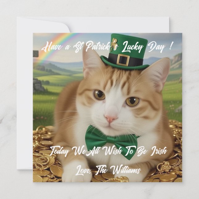 St Patrick's Day Cat Flat Holiday Card (Front)