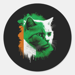 St. Patrick's Day Cat Irish Flag Ireland Men Women Classic Round Sticker
