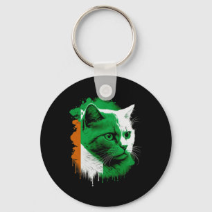 St. Patrick's Day Cat Irish Flag Ireland Men Women Key Ring