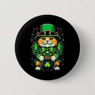 St Patrick's Day Cat Leprechaun Cat Irish Shamrock 6 Cm Round Badge