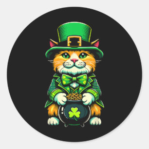 St Patrick's Day Cat Leprechaun Cat Irish Shamrock Classic Round Sticker