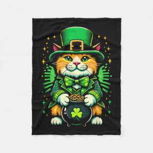 St Patrick's Day Cat Leprechaun Cat Irish Shamrock Fleece Blanket