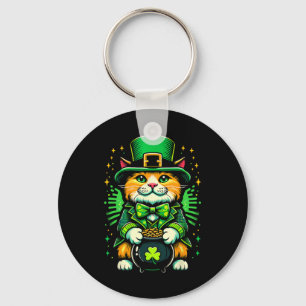 St Patrick's Day Cat Leprechaun Cat Irish Shamrock Key Ring