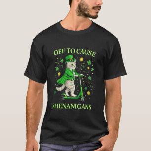 St Patricks Day Cat Leprechaun Scooter Shenanigans T-Shirt