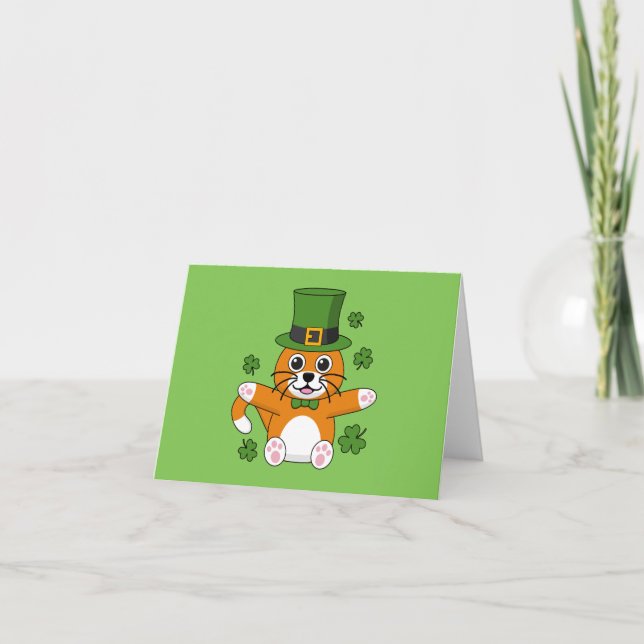 St Patrick's Day Cat Shamrocks Cartoon | Add Text Card (Front)