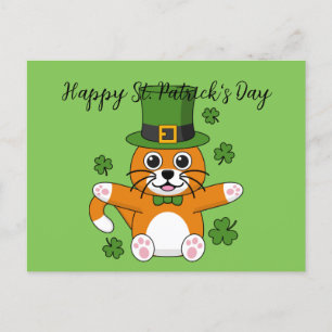 St Patrick's Day Cat Shamrocks Cartoon   Add Text Holiday Postcard