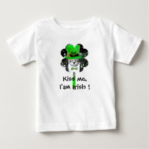 ST PATRICK'S DAY CAT WITH GREEN CLOVER BABY T-Shirt
