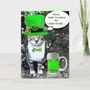 ST PATRICK'S DAY CAT WITH GREEN IRISH BEER CARD