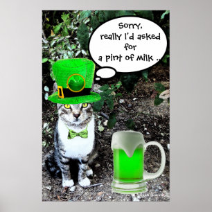 ST PATRICK'S  DAY CAT  WITH GREEN IRISH BEER POSTER