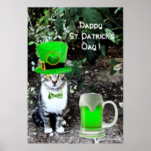 ST PATRICK'S  DAY CAT  WITH GREEN IRISH BEER POSTER