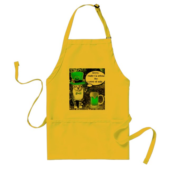 ST PATRICK'S  DAY CAT  WITH GREEN IRISH BEER STANDARD APRON (Front)