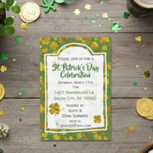 St Patrick's Day Celebration Gold Shamrock Clover Invitation