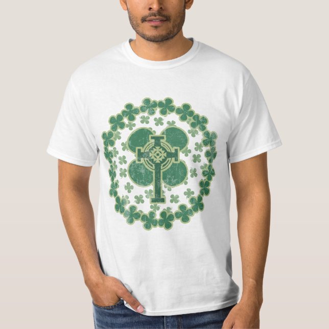 St Patricks Day Celtic Cross Distressed T-Shirt (Front)