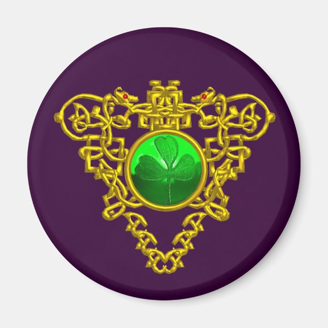 ST. PATRICK'S DAY CELTIC HEART SHAMROCK Purple Magnet (Front)