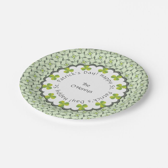 St. Patrick's Day Celtic Shamrock Personalised Paper Plate (Angled)