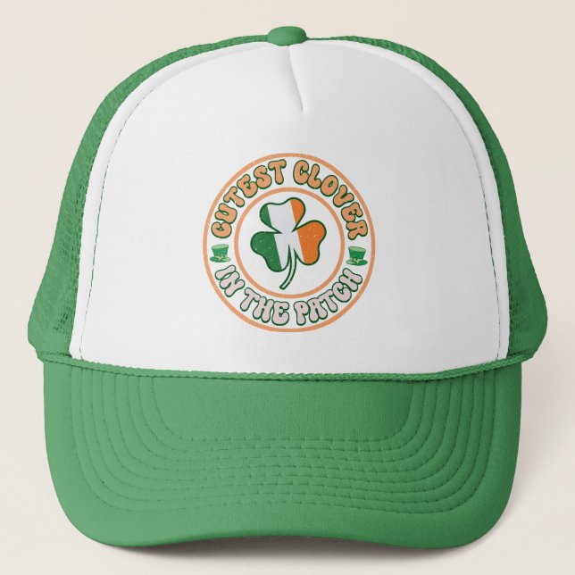 St. Patrick's Day Charm Cutest Clover in the Patch Trucker Hat (Front)