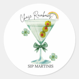St Patricks Day Chase Rainbows Sip Martinis Shamro Classic Round Sticker