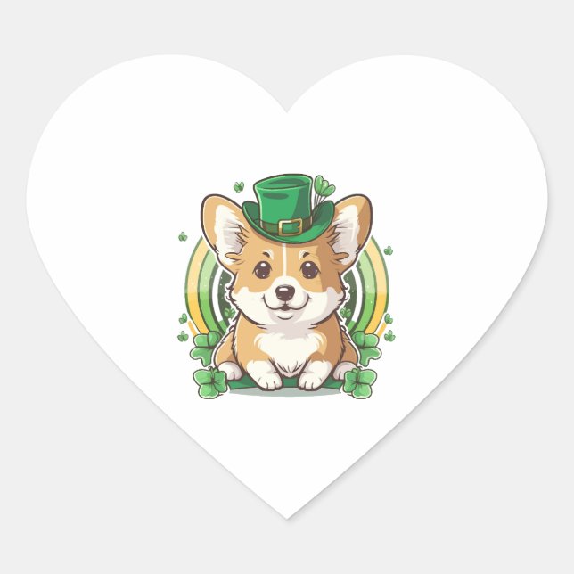 st patricks day - chibi corgi dog Copy Heart Sticker (Front)