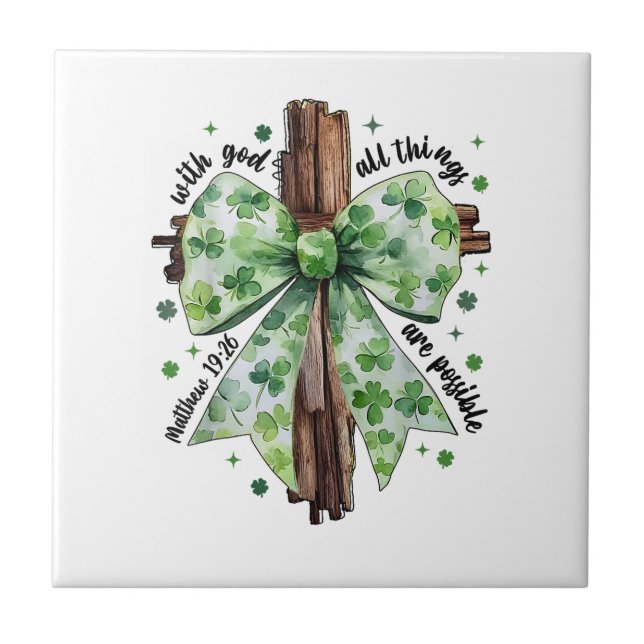 St. Patrick's Day Christian Faith Clover Shamrock Tile (Front)