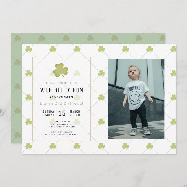 St. Patrick's Day Clean Green Photo Birthday Invitation (Front/Back)