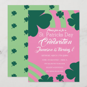 St. Patricks Day Clebration Shamrock Green Rainbow Invitation