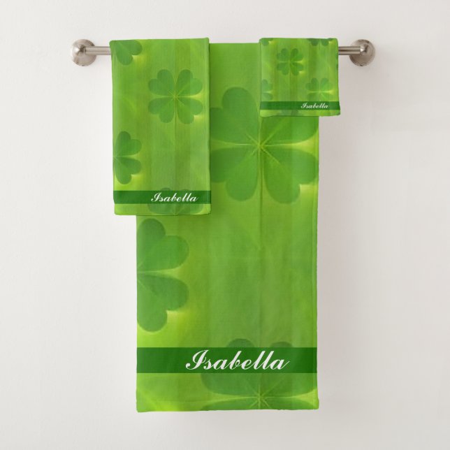 St Patrick's Day Clover 4 Lists Modern Collection Bath Towel Set (Insitu)