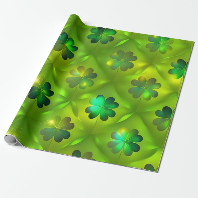 St Patrick's Day Clover 4 Lists Trendy Collection Wrapping Paper (Unrolled)