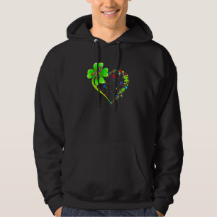 St Patricks Day Clover Autism Funny Autism Awarene Hoodie