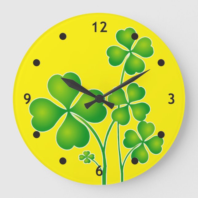 St. Patrick's Day Clover / Shamrocks + your ideas Large Clock (Front)
