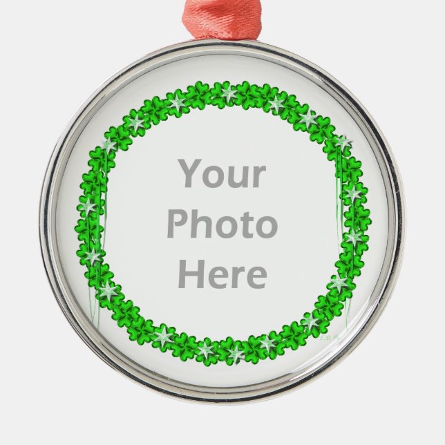 St. Patricks Day Clover Stars (round photo frame) Metal Tree Decoration (Front)