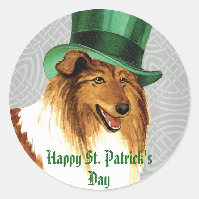 St. Patrick's Day Collie Classic Round Sticker (Front)