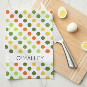 St Patricks Day Colourful Dots NAME Irish Fun Tea Towel