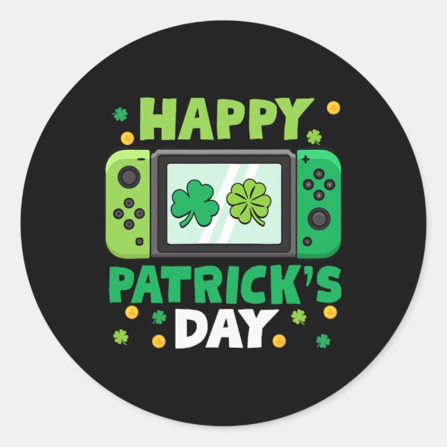 St Patricks Day Controller Video Game Kids Boy Tod Classic Round Sticker (Front)
