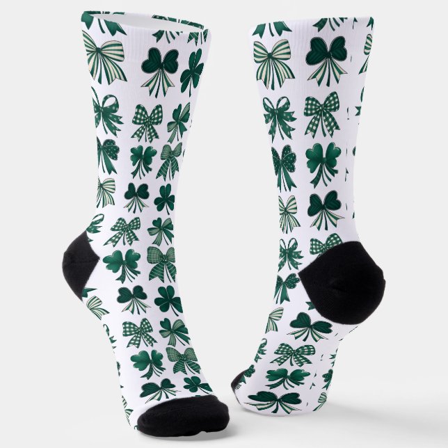 St. Patrick's Day Coquette Bows Shamrocks Socks (Angled)