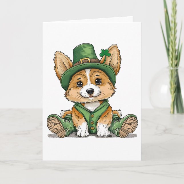 St. Patrick's Day Corgi Dog Holiday Card (Front)