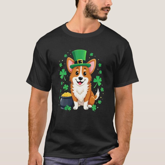 St Patricks Day, Corgi Dog T-Shirt (Front)