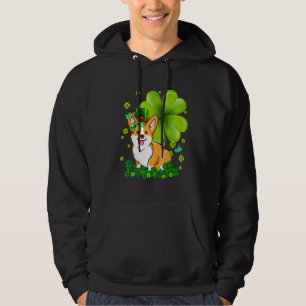 St. Patrick's Day Corgi Green Buffalo Plaid Shamro Hoodie