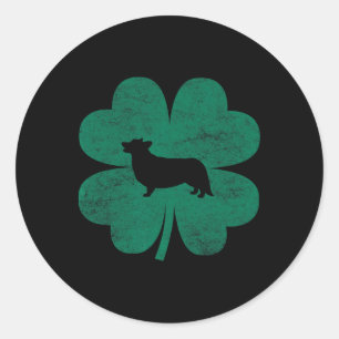St Patricks Day Corgi Irish Green Shamrock Clover Classic Round Sticker