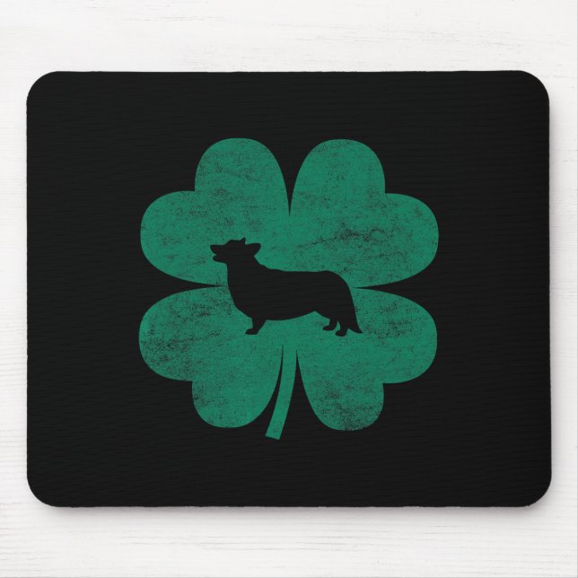 St Patricks Day Corgi Irish Green Shamrock Clover  Mouse Mat (Front)