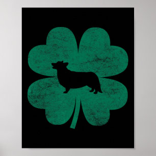 St Patricks Day Corgi Irish Green Shamrock Clover Poster