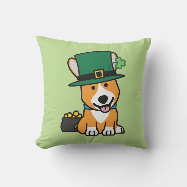 St. Patrick's Day Corgi Leprechaun Dog Puppy Doggy Cushion (Front)